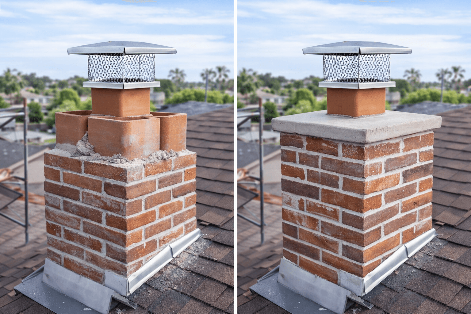 Chimney Crown Repair before and after in Palm Coast